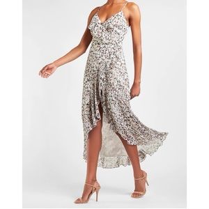 Express Printed Ruffle Wrap Front Maxi Dress